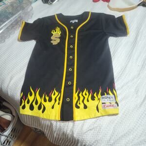 RS1INE EUC SZ LARGE CARTEL MONEY TO BURN FLAME SIMPSONS JERSEY SHIRT